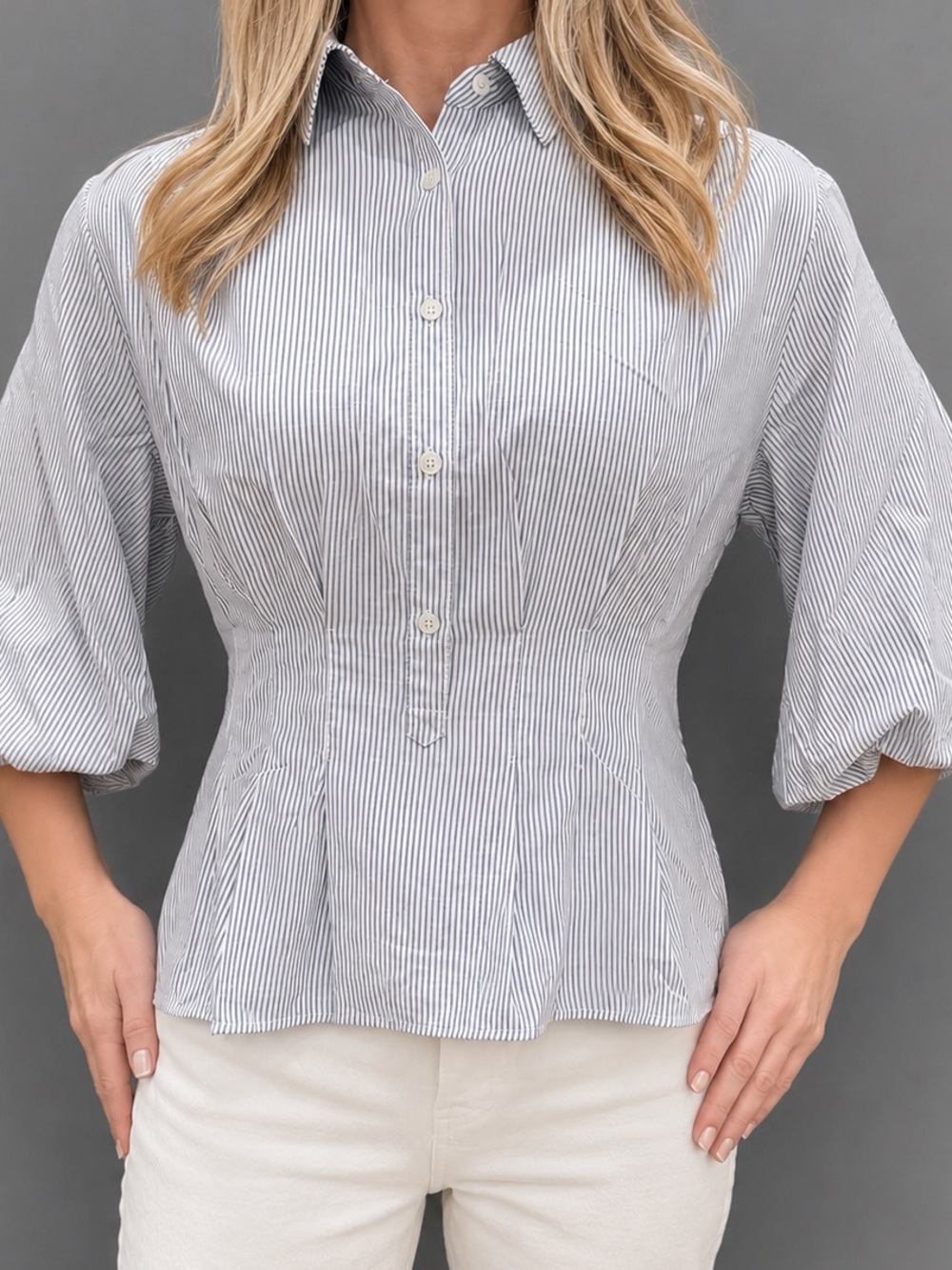 NWT Max Studio London Blue White Striped Tailored Blouse Small - Picture 3 of 5